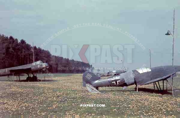 German Fake Dummy Planes in French field 1942. Messerschmitt Bf 109 Fighter and Dornier-Do-17 Bomber