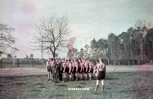 German Hitler Youth troops trainning marching outside Lubeck Germany 1943