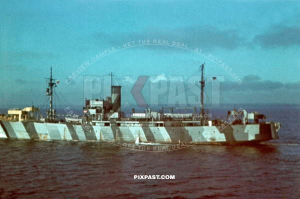 German Kriegsmarine navy camouflage cargo boat sailing between Italy and Tunisia 1942