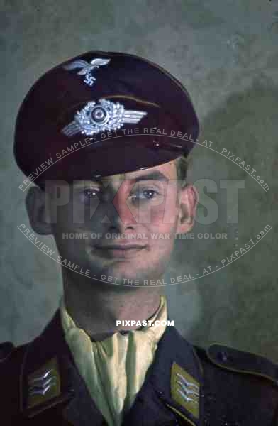 German Luftwaffe Ground Crew summer 1941 airbase, Yellow scarf, portrait.