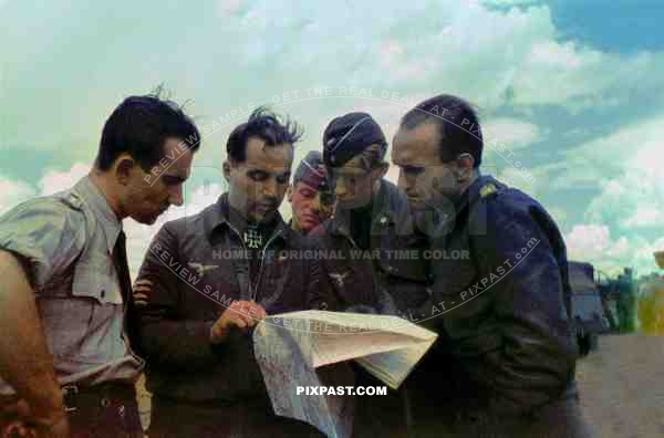 German Luftwaffe Knights Cross Winner Stuka Bomber Ace Johann Zemsky talks to stuka pilots near Stalingrad 1942