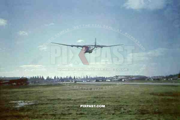 German Luftwaffe Messerschmitt Me 321 Gigant Cargo Transport plane landing. Russian Front 1943.