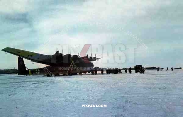 German Luftwaffe Messerschmitt Me 323 Gigant. DT-11. KG 51 Edelweis. Repair and fueling in Russia 1943.