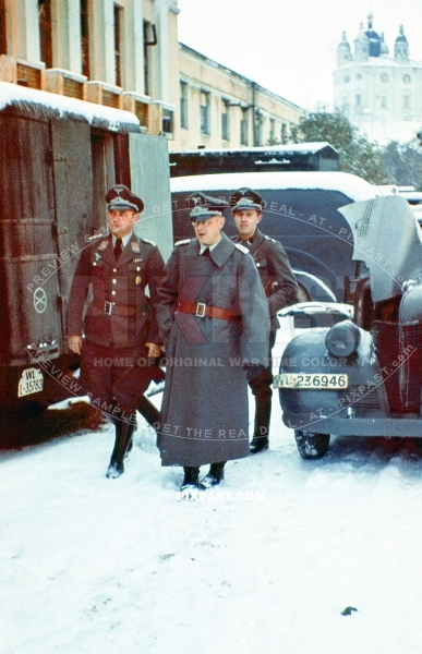 German Luftwaffe officers. Behind war reporter Kriegsberichter in Smolensk west Russia winter 1942. Uspensky  Cathedral