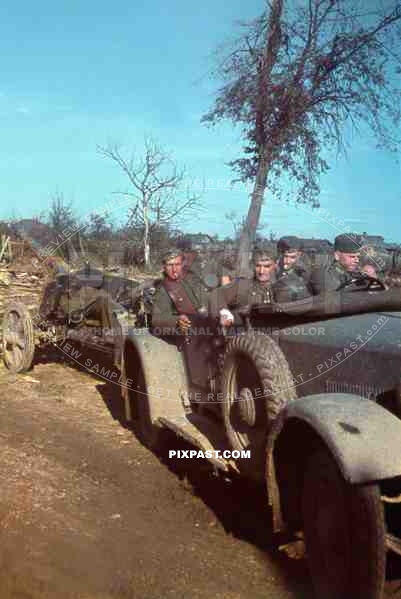 German PAK 38 Artillery crew with AdLer kubel near Rzhev Russia February 1942. 6th Infantry Division.