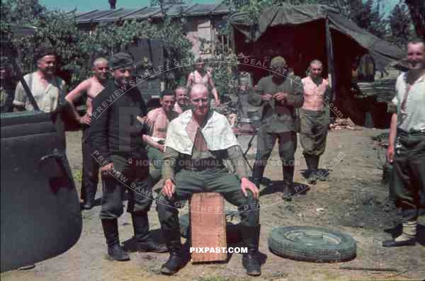 german soldiers hair cut summer truck russia 1941