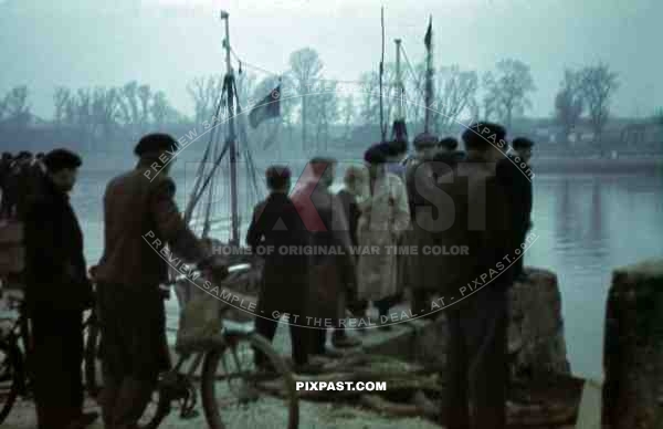 German soldiers inspect fishing harbour near Niort, France, 1941, 22nd panzer division,