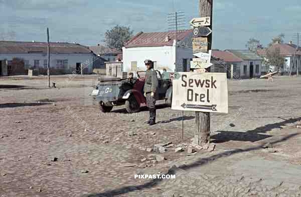 German VW Kubelwagen 82 Jeep in Sewsk Orel 1941. 1st Battery, 75th Panzer Artillery Reg. 3rd Panzer Division.