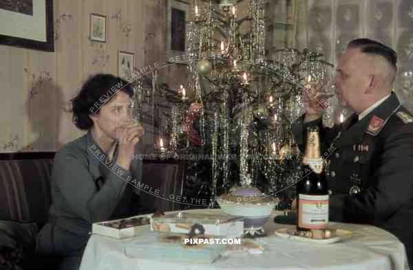 German WW1 veteran Flak Officer Major, Christmas Day with wife, Bad Saarow, Pieskow, Germany, 1939.