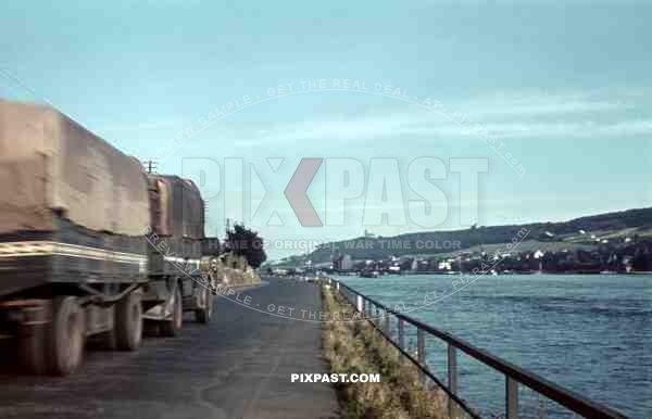 Germany army supply truck with trailer on french road, near Niort France 1941, 22nd Panzer Division.