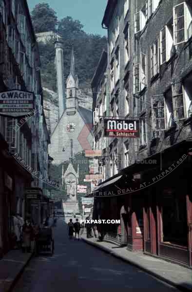 Getreidegasse, direction St. Blasius Church. Salzburg Austria 1940