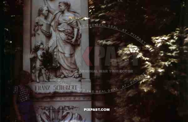 Girl at the Franz Schubert tomb at the Vienna Central Cemetery, Austria 1939