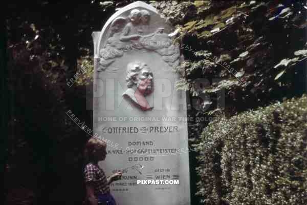 Girl at the Gottfried von Preyer tomb at the Vienna Central Cemetery, Austria 1939