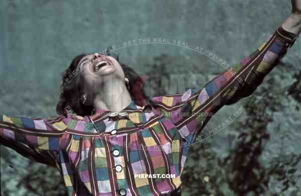 Happy young Woman dances in House Garden, Munich Germany 1939