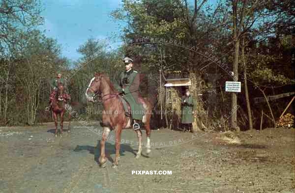 Hauptmann Kammerer on horse back. Inspecting Westwall Bunker. 1939.  14. infantry division Frankreich 1941 Art. Rgt. 205