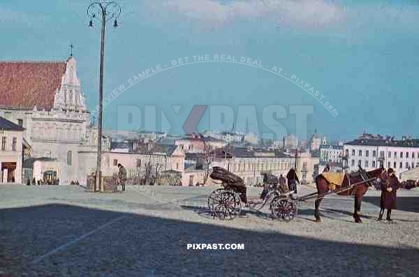 horse carriage on WacÅ‚awa Bajkowskiego in Lublin, Poland 1939