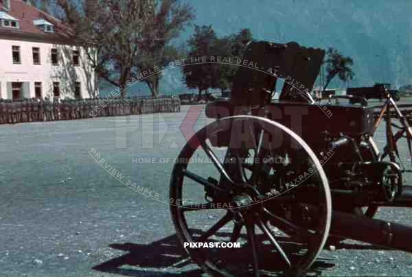 infantry gun at the mountain trooper barracks in Landeck, Austria 1941, Pontlatz Kaserne