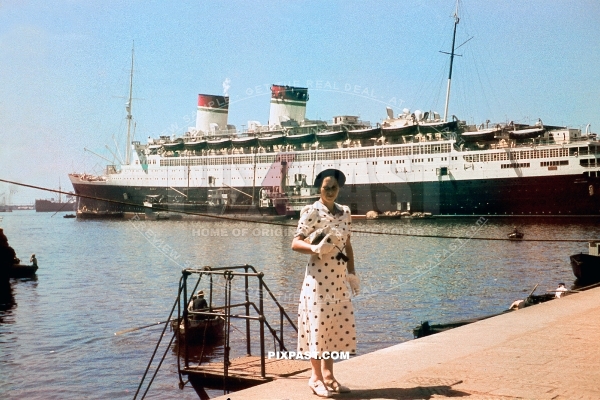 Italian steam liner Ship Conte di Savoia in Venice Italy 1940, 8th June