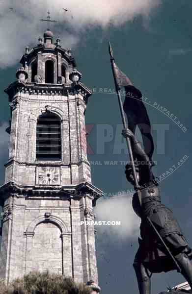 Jean d_qt_Arc statue in front of the St. Martin church in Langres, Champagne-Ardenne, France 1940