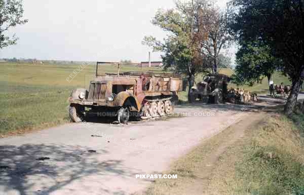 Knocked Out German Halftrack Sd.Kfz. 7, 100th US Infantry Division, near Stuttgart April 1945