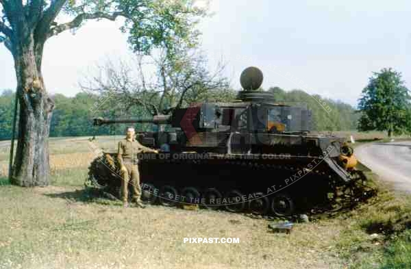 Knocked Out German Panzer 4 Ausf H, 100th US Infantry Division, near Stuttgart April 1945