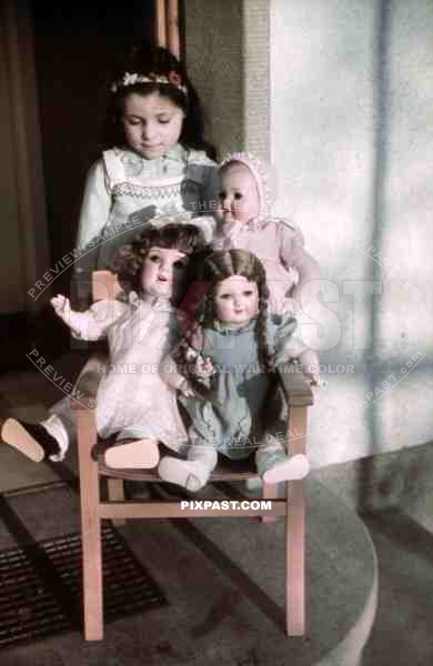 little girl playing with her dolls, Germany 1938