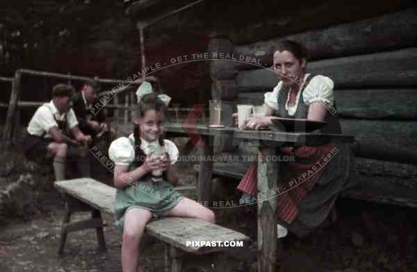 little girl with her mother at the Salober Alm in Germany 1941