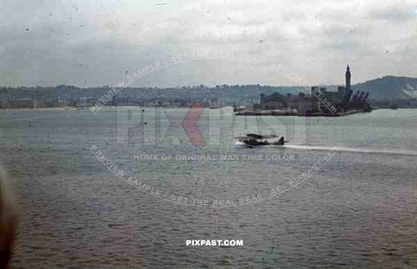 Luftwaffe airboat landing at the harbour of Cherbourg, France 1941