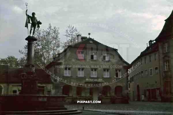 Neptune-well at the market-place in Lindau am Bodensee, Germany ~1942