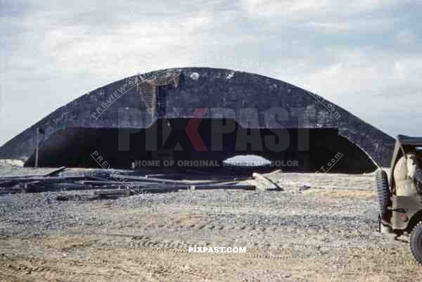 plane bunker at the quay wall in Kisarazu, Japan 1945