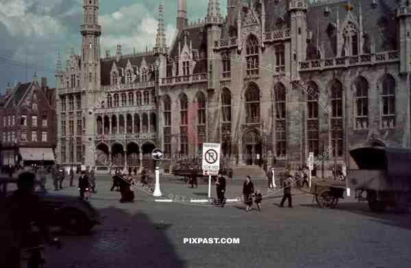 Provincial Court on Market Square of Bruges Brugge Belgium 1940. 