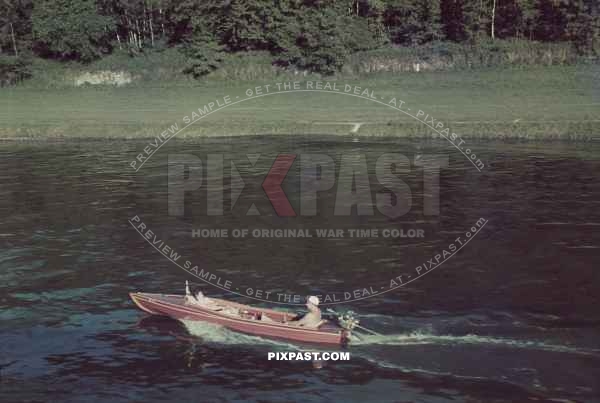 Recreational speed boat on the River Elbe near Dresden Germany 1939