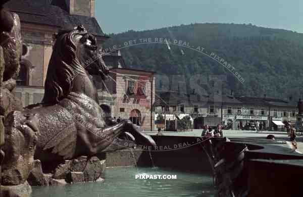 Residenzplatz Salzburg Austria 1940. St. Michael Church. direction Mozartplatz and mountain Kapuzinerberg