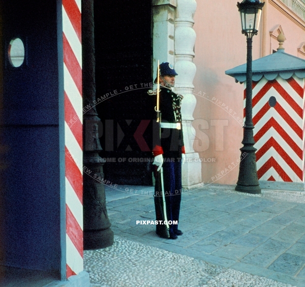 Royal guard standing duty in front of the Princes Palace in Monte Carlo 1943