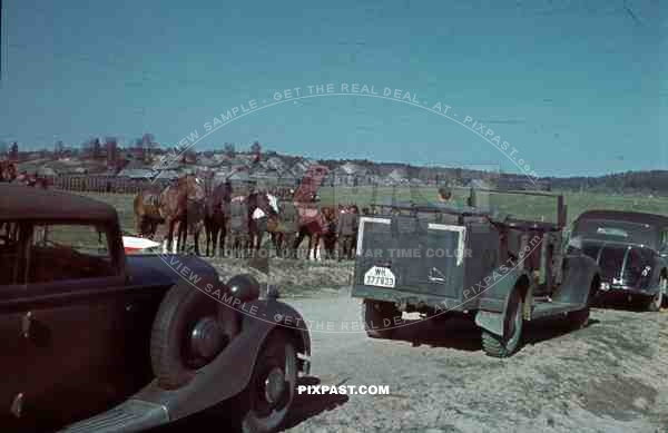 Russia summer 1941, German staff car Mercedes, Inspecting infantry and cavalry, 207th Infantry Division (Wehrmacht)