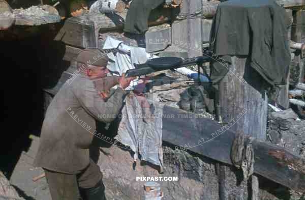 russian militia with a russian MG at the base between Bryansk (Russia) Konotop (Ukraine) 1944, DP28 Light Machine Gun