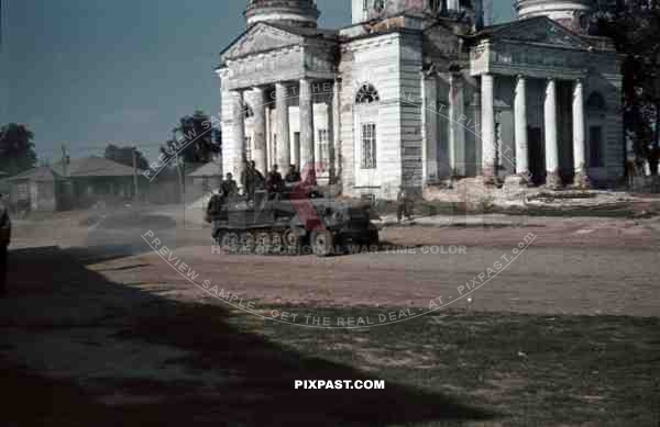 Sd.Kfz. 251 Half-track, Dormition Cathedral in Mglin, August 1941, Bryansk Oblast, 3rd Panzer Division.