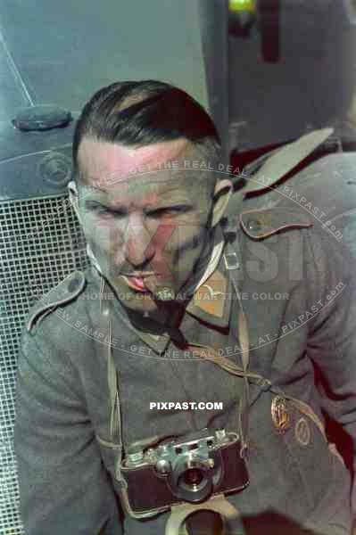 Self Portrait of german Luftwaffe war photographer and reporter Otto Vieth. Russia. area Stalingrad 1942.