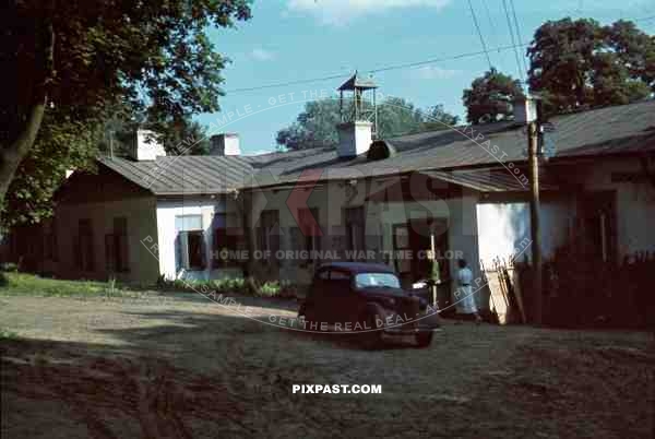 SS staff car parked outside German Wehrmacht soldiers hospital Russian front 1942