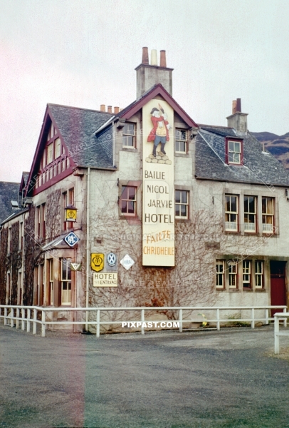 The Bailie Nicol Jarvie Hotel, Aberfoyle, Scotland. Photographed by an American army officer in his stay 1944.