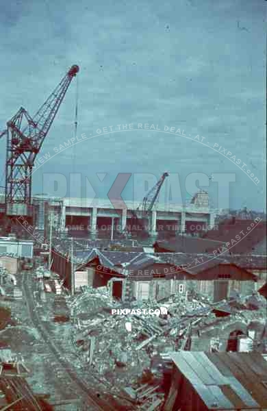 uboat kriegsmarine bunker construction cranes in Saint Nazaire, France 1942