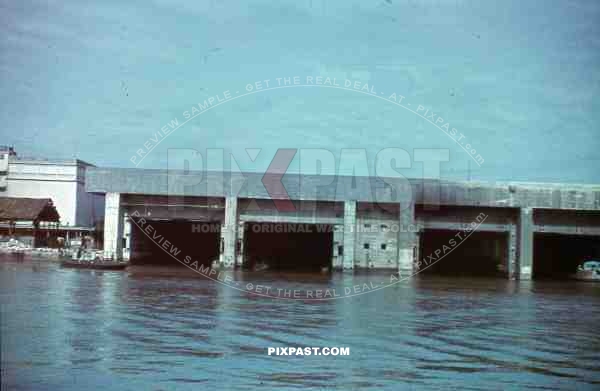 uboat kriegsmarine bunker construction cranes in Saint Nazaire, France 1942