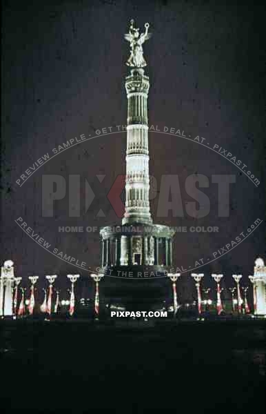 victory column at night, Berlin, Germany ~1939