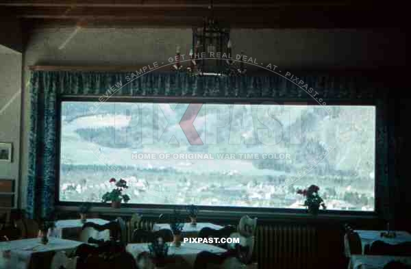 View of Mountain, Bad Reichenhall, Bayern from Restaurant window. 1939.