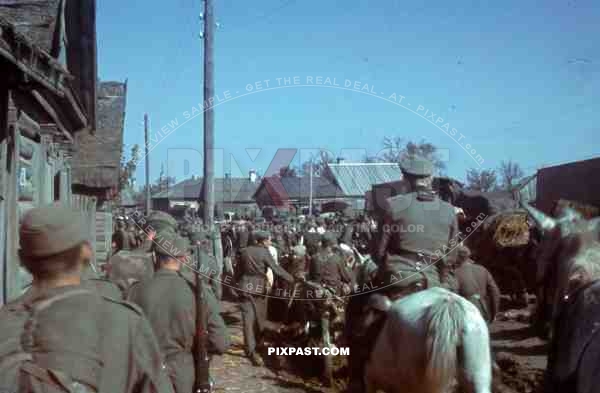 Wehrmacht convoy marching through Potschew, Russia 1944