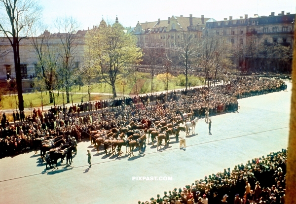 Wehrmacht music band assemble for Hitlers Birthday military parade beside Haus Der Deutsche Kunst Munich April 20 1939