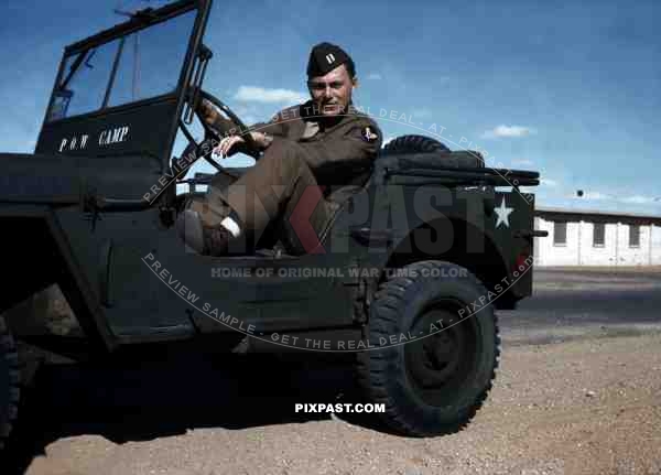 Willys Jeep in American POW camp for German soldiers. Tripoli Libya 1945