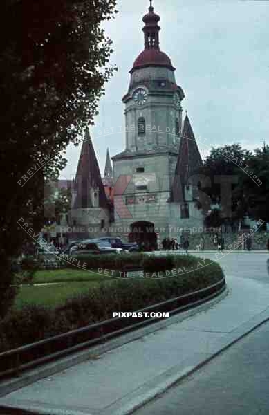 WW2 color 1939 church market Rothenburg ob der Tauber Germany car