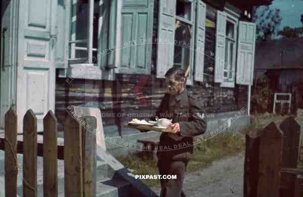 WW2 color food lunch dinner barracks soldier Minsk 1943 Russia