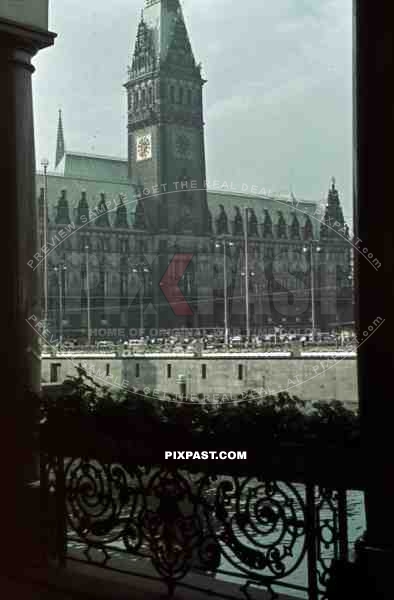 WW2 color Hamburg City Hall Rathaus marktplatz Germany 1940 